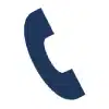 Dark blue telephone handset icon on a white background.