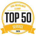 2026 Pool and Spa News and Jandy Top 50 Service award badge. 2026 Pool and Spa News and Jandy Top 50 Service award badge.