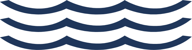 Three parallel wavy dark blue lines on a white background, symbolizing water waves.